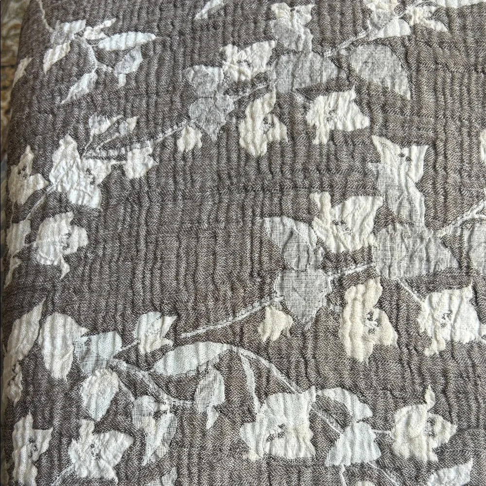 Earth Brown Taupe Floral Quilt Bedspread Dark Taupe Ecru Cream Loom Weave QUEEN